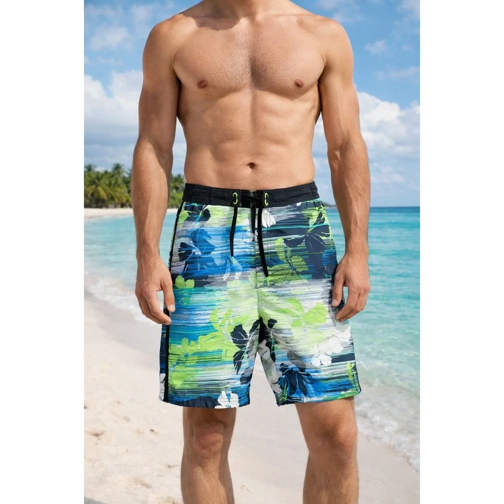 Speedo Board Shorts Men's Size M Floral Mesh Lined Swim Trunks Hawaiian Tropical